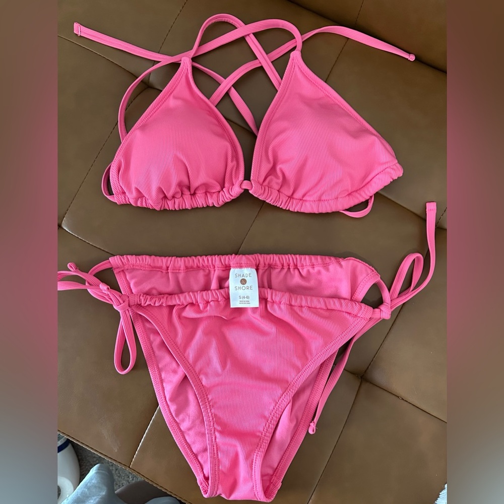 NWOT Shade & Shore Vibrant Pink Tie Bikini